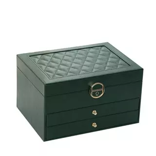 WREN Jewelry Organizer ที่เก็บต่างหูและสร้อยคอสามชั้น​ กล่องเก็บเครื่องประดับความจุขนาดใหญ่พร้อมกุญแจ​ กล่องใส่เครื่องประดับสําหรับเดินทางแบบถือหนัง ปู่​ ตารางโต๊ะเครื่องแป้งองค์กร​