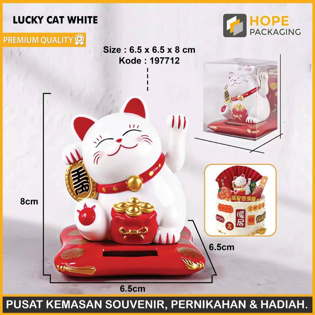 Lucky Cat สีขาว / Lucky Cat Lucky Car Display / Maneki Neko Lucky Cat / Solar Lucky Cat แดชบอร์ดรถ