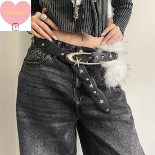 เข็มขัดหนังขนสัตว์ Faux Fur สไตล์เกาหลีสำหรับกางเกงยีนส์ ดีไซน์ Y2K