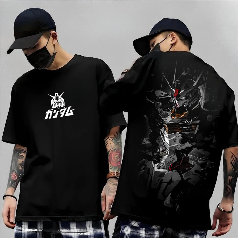 อนิเมะญี่ปุ่น Mobile Suit RX-78-2 Gundam เสื้อยืดแขนสั้นผ้าฝ้ายพิมพ์สำหรับผู้ชายและผู้หญิง Harajuku 