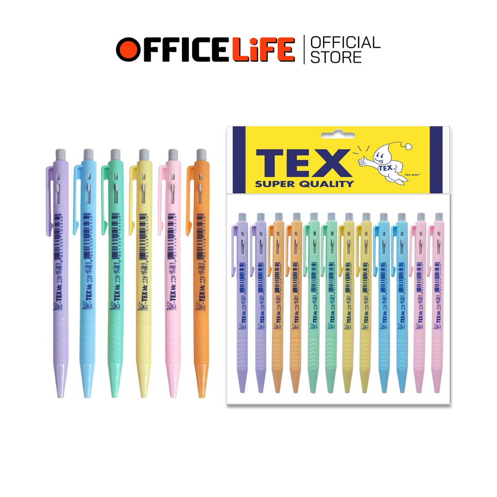 TEX (เท็กซ์) ปากกาลูกลื่น ปากกา รุ่น MC228 ด้ามพาสเทล หมึกน้ำเงิน ขนาด 0.7 mm. ( 12 ด้าม / แพ็ค )