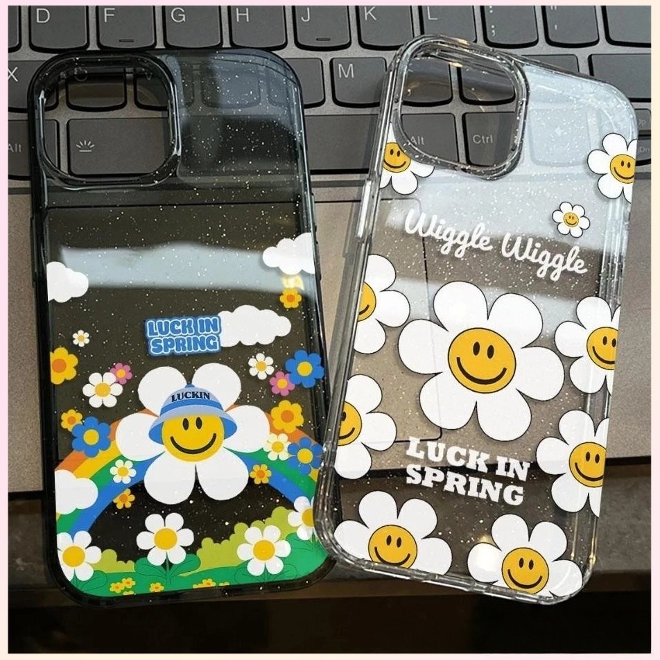 🔥good🔥เคส For iPhone 16 Pro Max 11 เคสใสแบบแวววาว รอยยิ้มสีรุ้งดอกไม้ การ์ตูนสีสันสดใสสวยงาม 15 14 13 12 16 Pro max XS