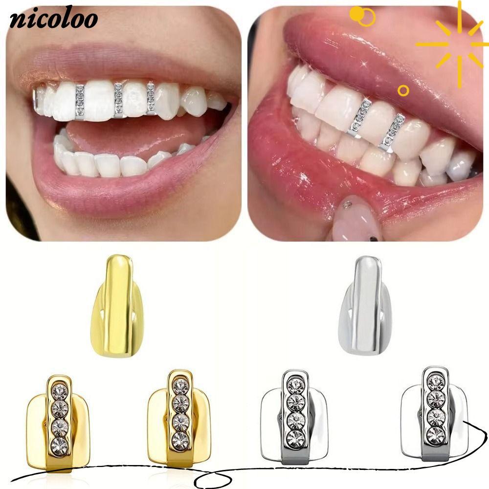 NICOLOO 3 ชิ้น Grillz, Rhinestone Hollow Hip Hop ฟัน Grillz, เงาฟันหมวกคอสเพลย์