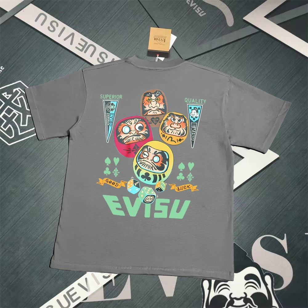 EVISU เสื้อยืดแขนสั้นคอกลม สไตล์ญี่ปุ่นสำหรับผู้ชาย ออกแบบใหม่ในสไตล์ RIOS
