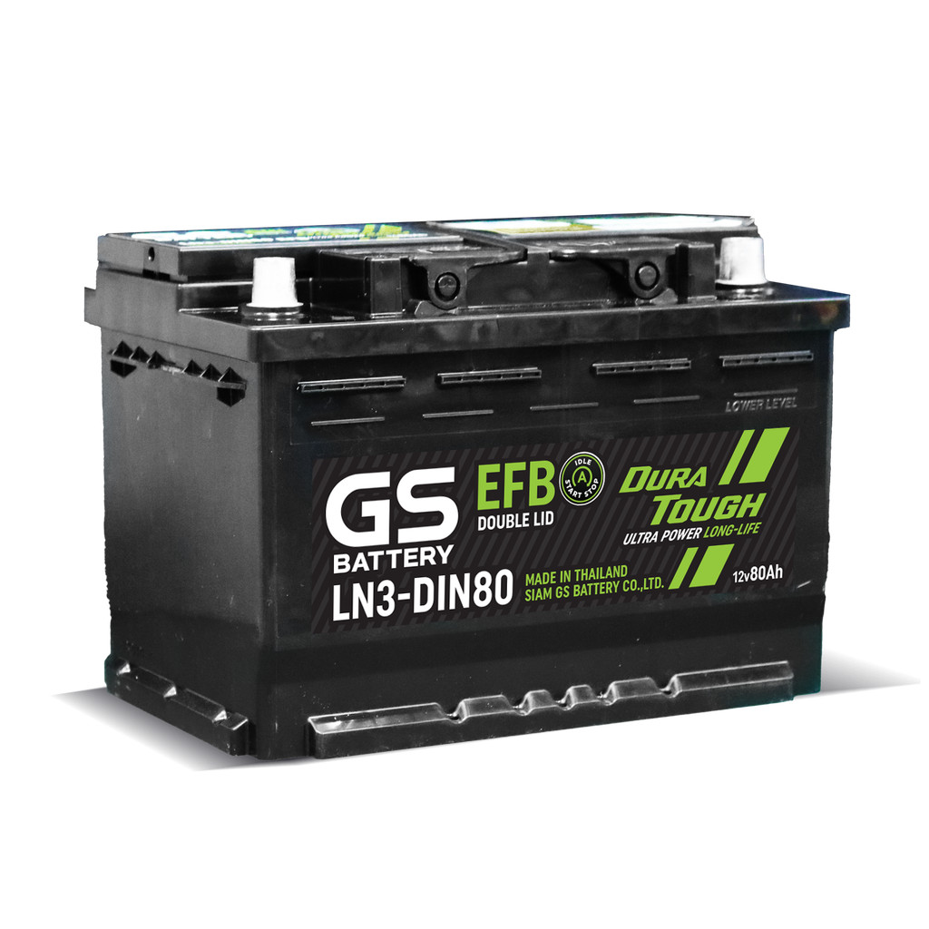GS BATTERY แบตเตอรี่ GS BATTERY แบตเตอรี่ จีเอส LN3-DIN80 EFB 12V80Ah DURA TOUGH รุ่นใหม่.
