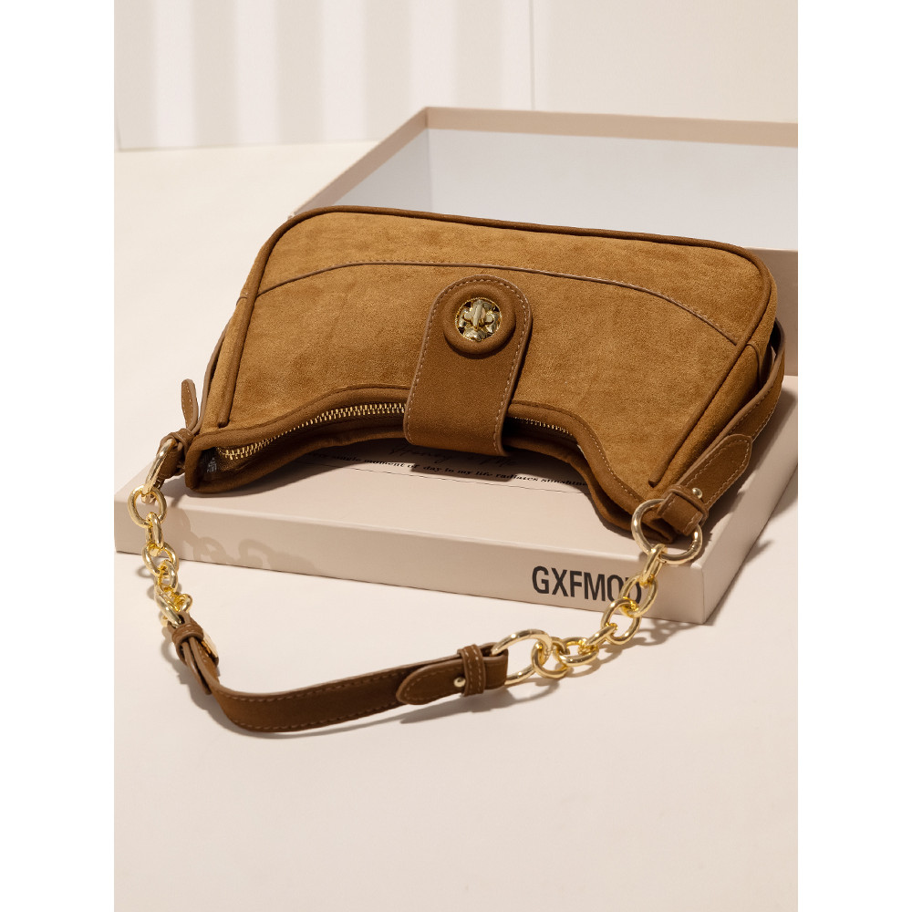 GXFMOD Original Design Suede Baguette Bag 2026 Spring Summer Suede Underarm Bag Commuter Shoulder Me