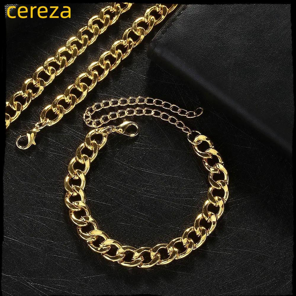 CEREZA Cuban Link Anklet Bracelet, Stainless Steel Adjsutable Stainless Steel Anklet Bracelet, Gold/