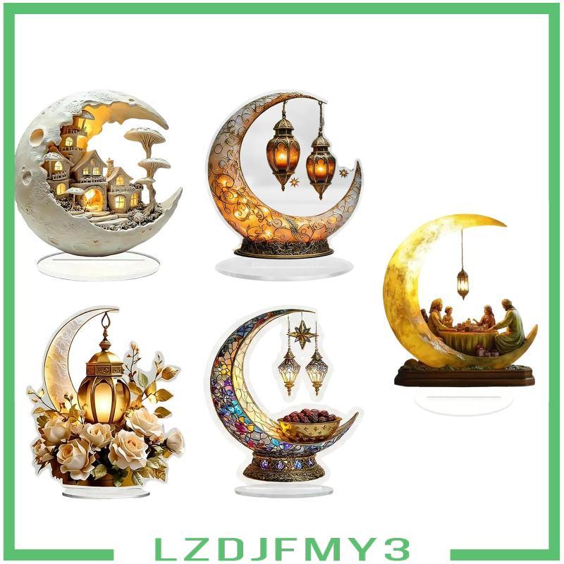 [Lzdjfmy3] Ramadan Moon Decor Eid Mubarak เครื่องประดับ 2D Flat Art Craft ตารางจอแสดงผลสําหรับ Offic