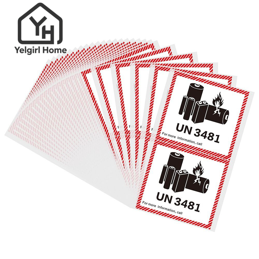 YELGIRLB ป้ายแบตเตอรี่ลิเธียมขนส่ง, แผ่นทองแดงลิเธียมกาวแบตเตอรี่ป้ายไฟ, UN3481 สีแดง 4.7 "x 4.3" สํ