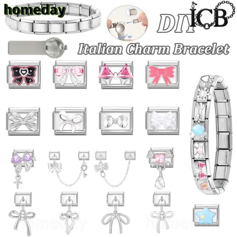 ฐานเงินด้านล่างโบว์อิตาเลียน กับ charm ดอกไม้และผีเสื้อ เพื่ออุปกรณ์เสริมสร้อยข้อมือ DIY และโมดูลเรโทร