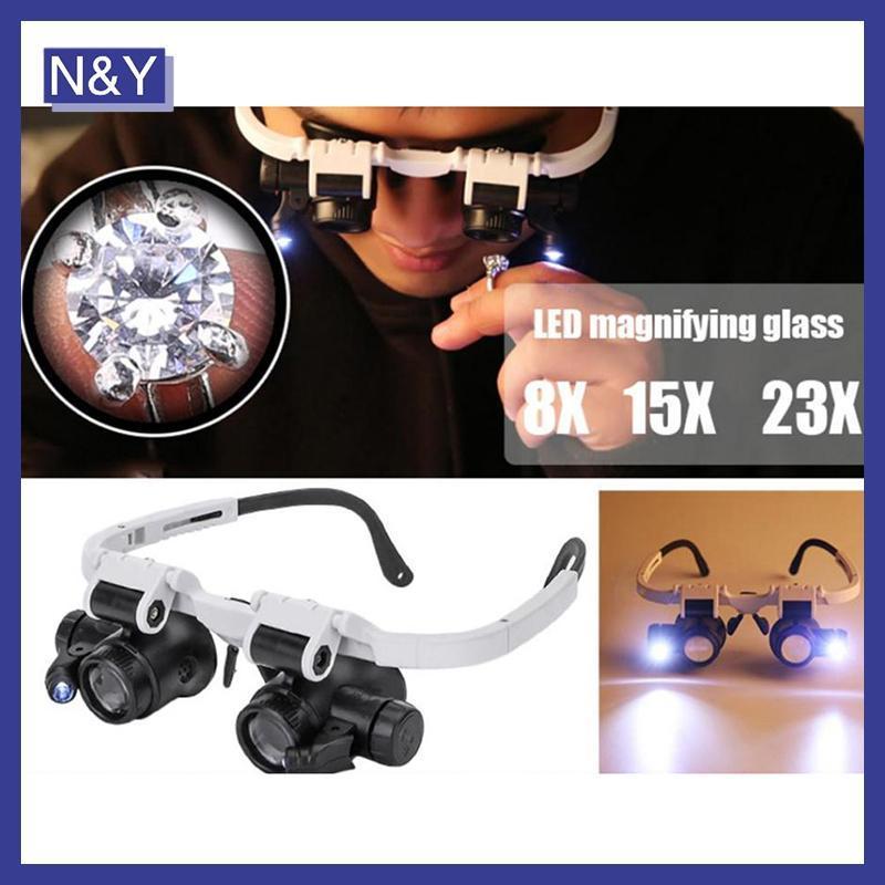 แว่นขยายแว่นตา N&Y พร้อมไฟ LED 8X 15X 23X Watchmaker Jeweler Loupe .