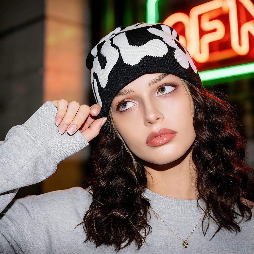 2023 Y2K BeanieถักหมวกINS Internet Celebrity Cap Sense Design Cold H3J9