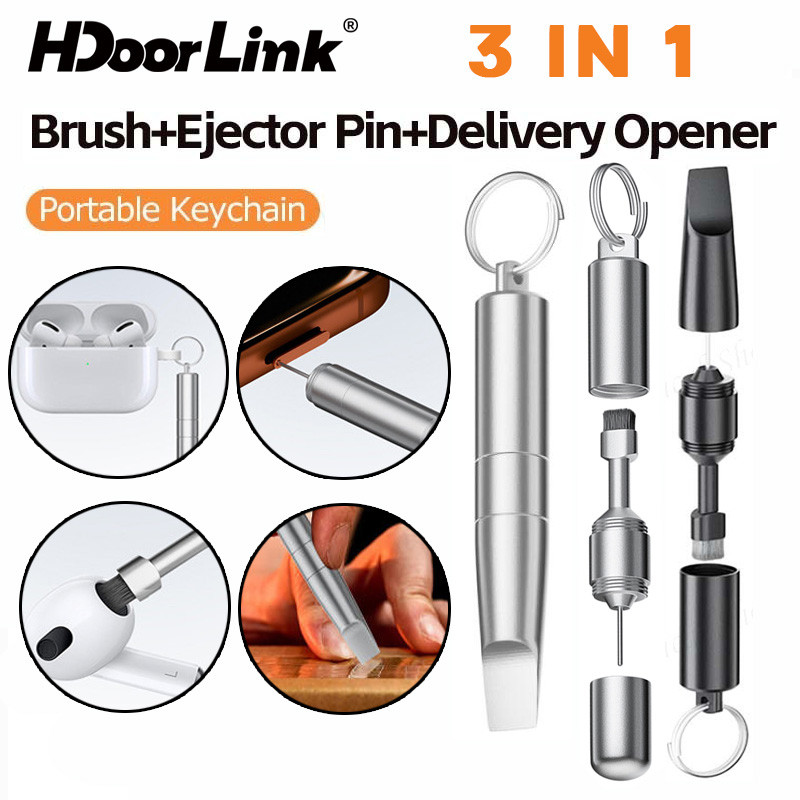 HdoorLink 3 in 1 Aluminium Alloy Tool for Mobile Keychain Phone Portable SIM Card Disassembly Tool แปรงทําความสะอาดและกล่องเปิด