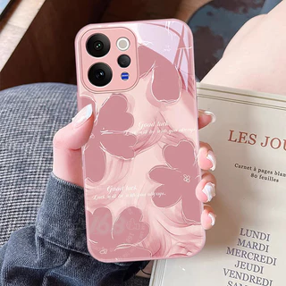 เคส Vivo V70 เคสลายดอกคาเมลเลียหลากสี เคสกันกระแทก หรูหราด้วยกระจกเหลว ขอบซิลิโคนอ่อนสำหรับผู้หญิงและสาว ๆ