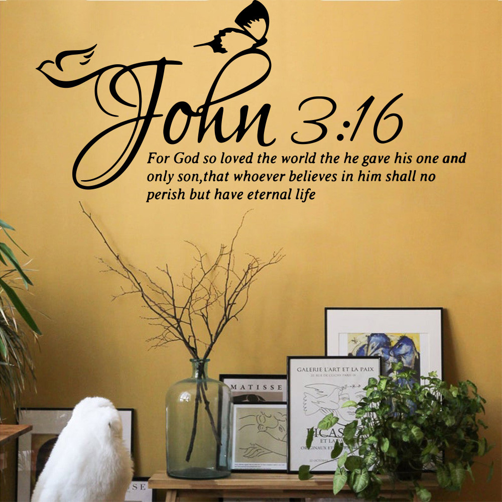 1 PC โมเดิร์น Bible Verse John 3:16 สําหรับพระเจ้า So Loved The World Life สติ๊กเกอร์ติดผนังห้องนอนผ