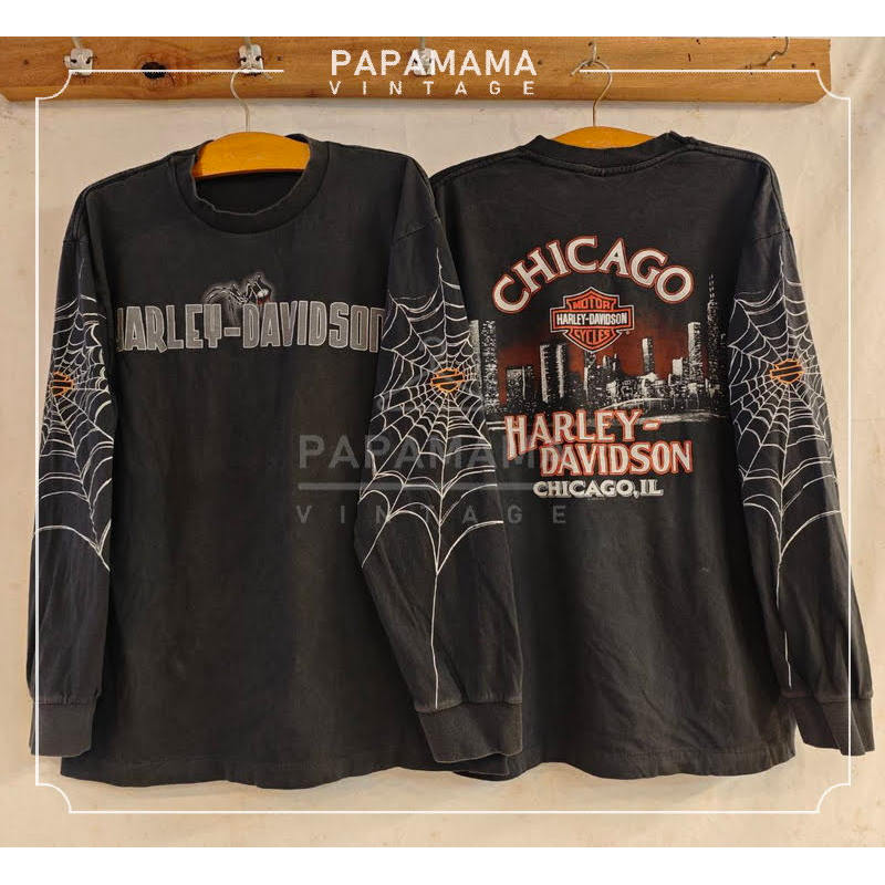 ฮาเล CHICAGO,IL Bio Washed Long Sleeve Arm Net เสื้อวินเทจ เสื้อทัวร์ ฮาเลย์เด papamama vintage shirt