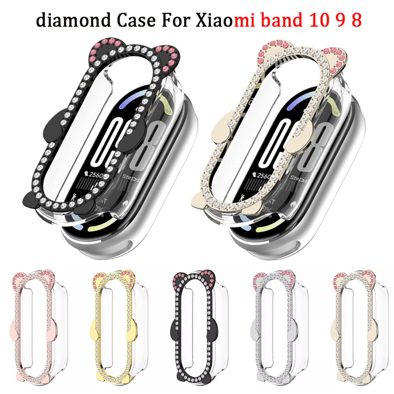 Hard Edge Diamond Encrusted PC Case สําหรับ For Xiaomi band 10 / 9 / 8 ฝาครอบป้องกันอัจฉริยะอุปกรณ์เสริม
