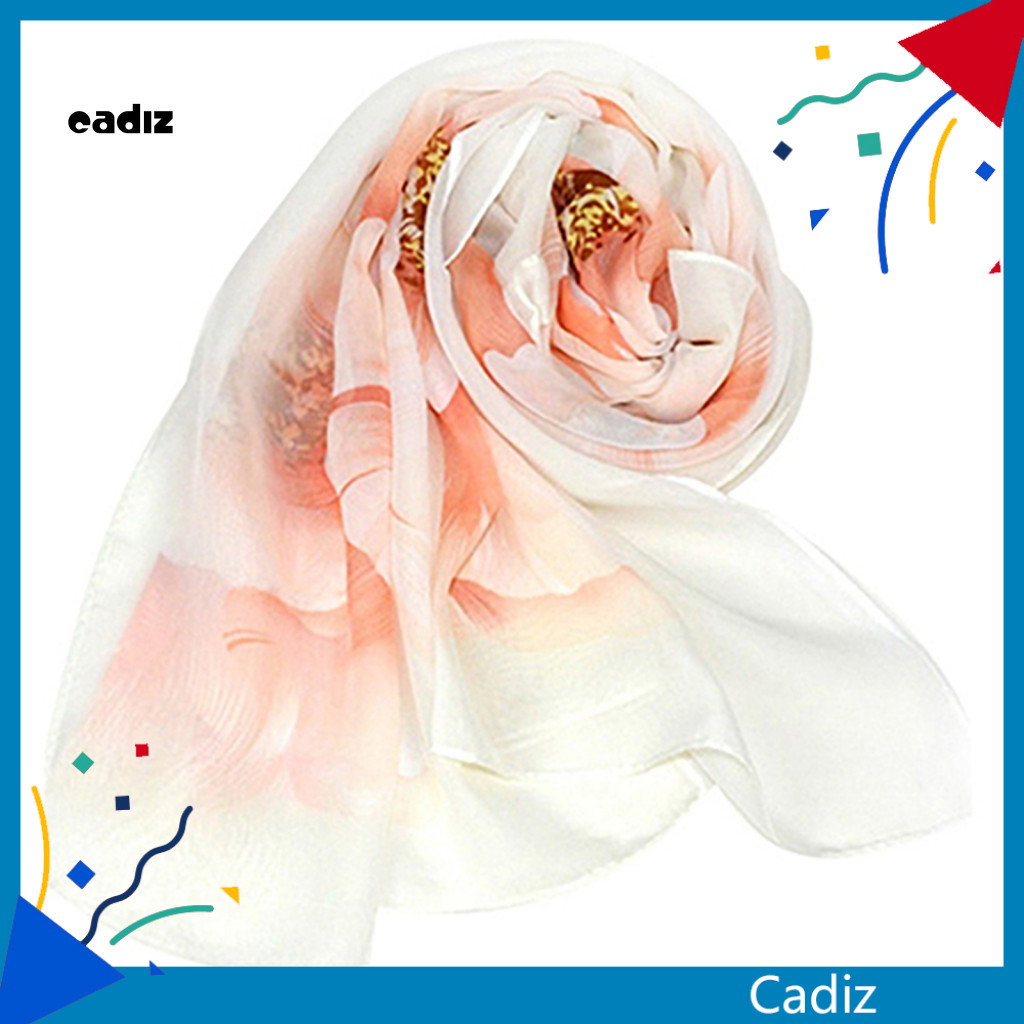CDI ผู้หญิง Elegant Begonia ดอกไม้รูปแบบนุ่มยาวผ้าพันคอผ้าคลุมไหล่ผ้าพันคอคอชีฟอง