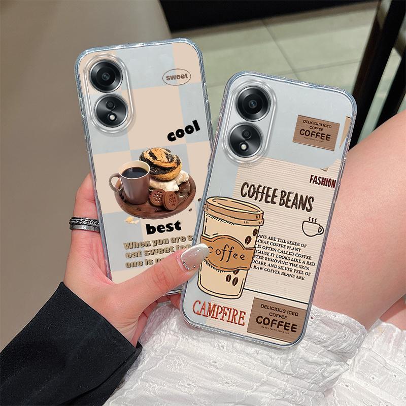 เข้ากันได้กับ OPPO A58 A78 A60 4G เคสโทรศัพท์ Coffee Series TPU เคสโทรศัพท์โปร่งใสนุ่ม