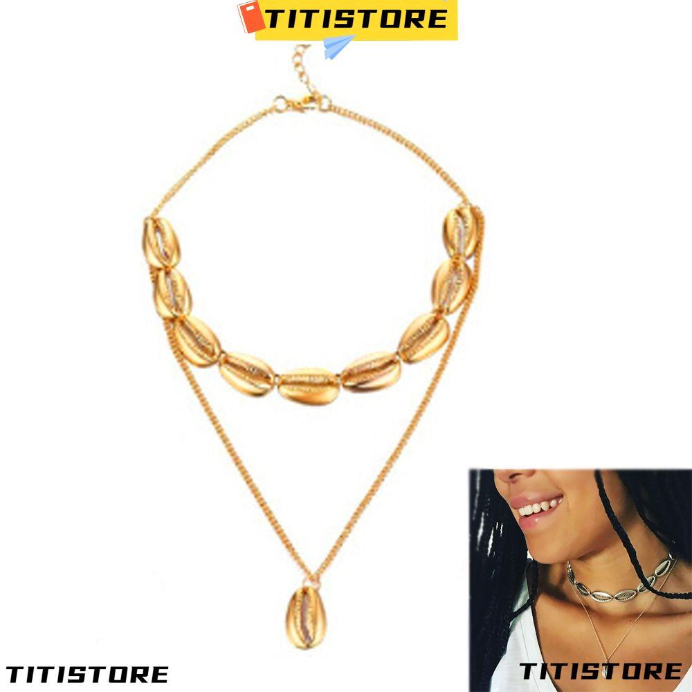 TITISTORE Cowry Seashell Pendant Fashion Chain Choker Golden Bohemian