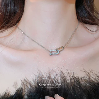 DREJEW U-Lock Zircon สร้อยคอผู้หญิงทอง/เงิน Tone Minimalist Edgy ออกแบบแฟชั่นทุกวันอินเทรนด์อุปกรณ์เสริมคอ