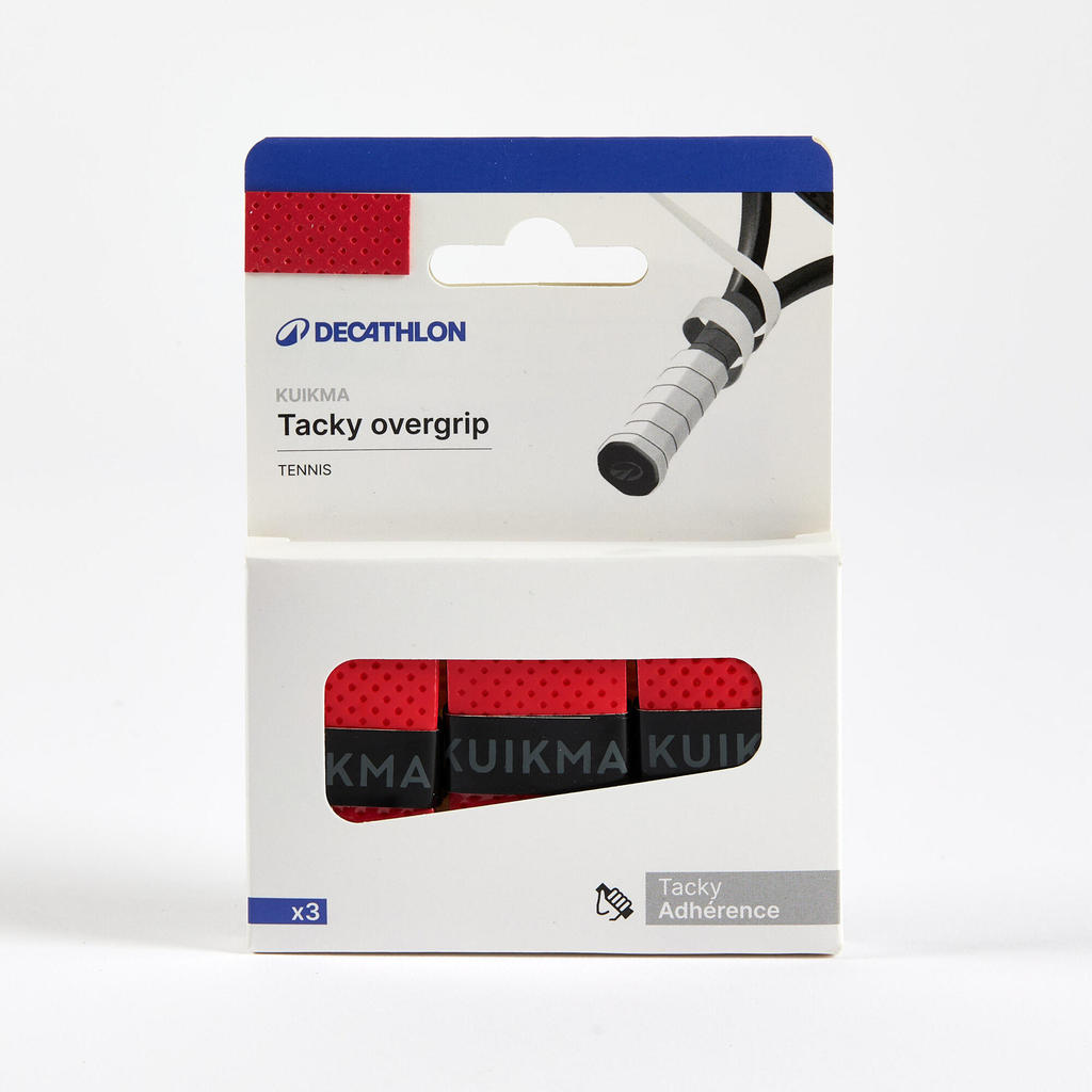 โอเวอร์กริปสำหรับแร็คเกตเทนนิสรุ่น Tacky 1 ชุด 3 ชิ้น (สีแดง) - แดง | Tacky Tennis Overgrip Tri-Pack - Red - Red