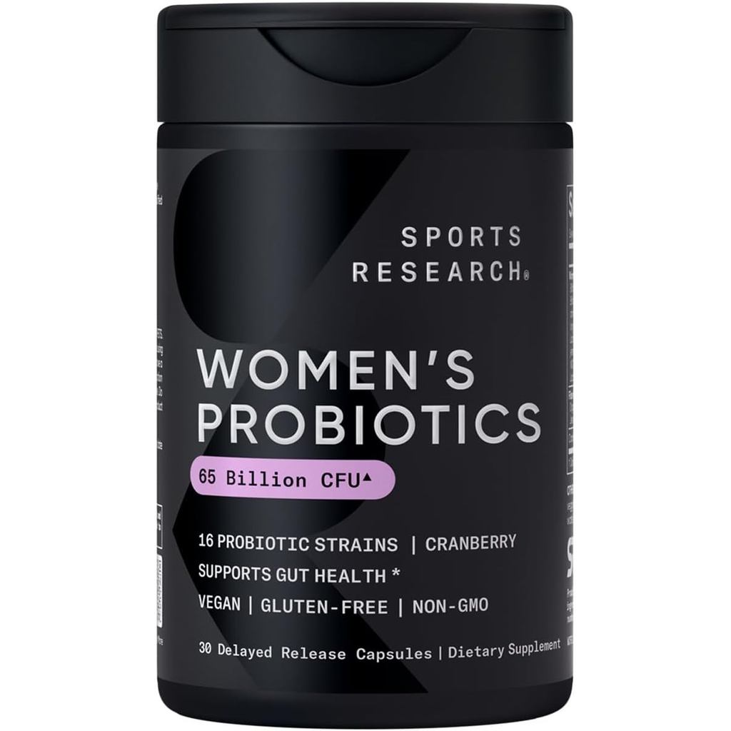 Sports Research Women's Probiotics with Prebiotics, 65 Billion CFU - Vegan Capsules for Gut Health &