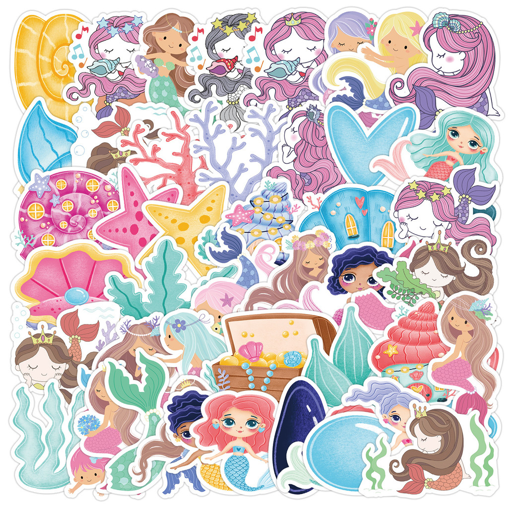 50张美人鱼卡通贴纸行李箱手机笔记本文具贴纸防水手帐贴纸50 mermaid cartoon stickers luggage mobile phone sijifacai888.my20260309