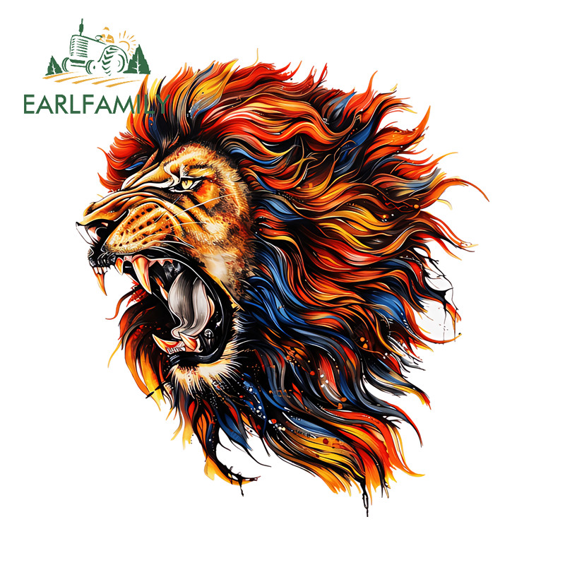 EARLFAMILY Lion สติกเกอร์รถไฟฟ้า-จักรยาน Windows Trunk บุคลิกภาพ PVC Decal กันน้ํารถประตู Protector