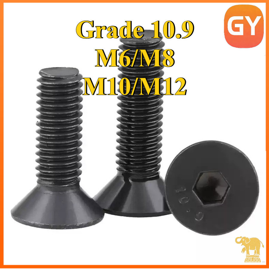 น็อต สกรู หัวจม เตเปอร์ เหล็กแข็ง 10.9 เกลียวมิล หยาบ  M6/M8/M10/M12 * L8-100mm / Flat Head Hex Sock