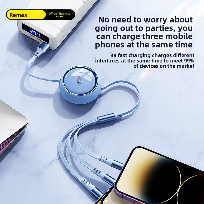 GHYH Remax Linglong 15W Fast Charge หนึ่งสําหรับสามสายชาร์จโทรศัพท์มือถือสามในหนึ่งเดียวสายชาร์จแบบพ