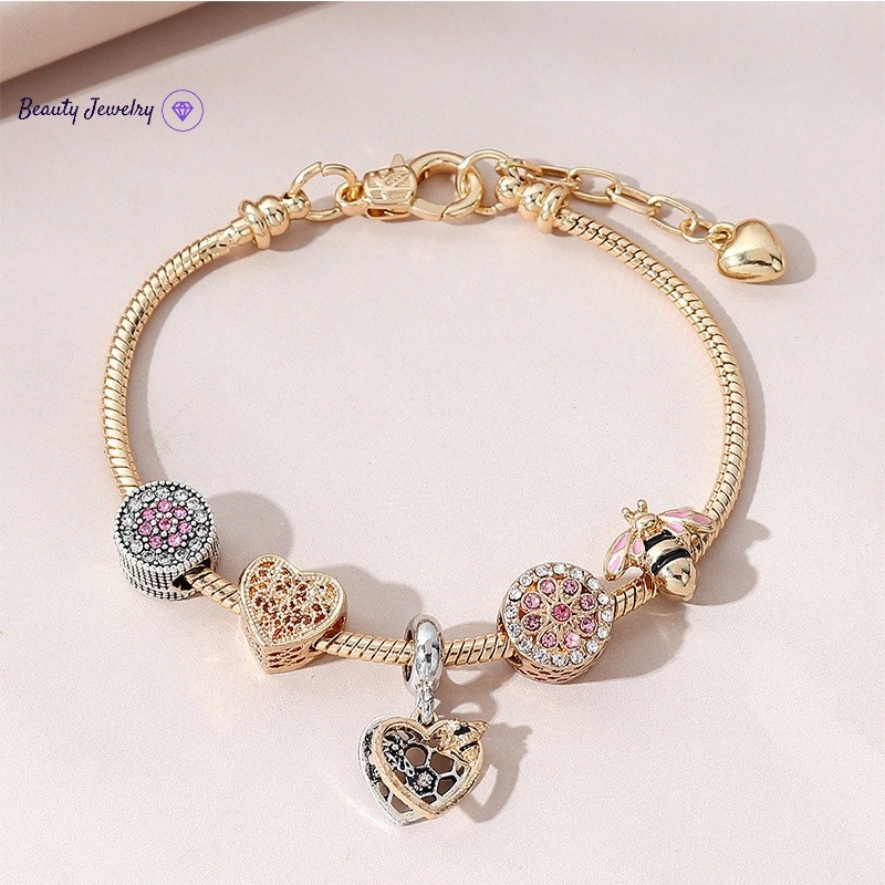 สร้อยข้อมือแพนدอร่าจากทอง 18K ตกแต่งเองด้วยลูกปัดสแตนเลสมากมาย เป็นของขวัญสำหรับคนพิเศษ ราคา ถูกที่สุด ดีลบีเคเค แกลเลอรีภาพที่ 5