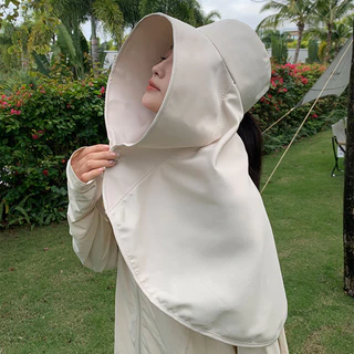 หมวกป้องกันแสงแดดแบบเต็มหน้าพร้อมผ้าคลุมไหล่ปีกขนาดใหญ่หมวกถังป้องกันรังสียูวีหมวกชาวประมงแบบเต็มหน้า