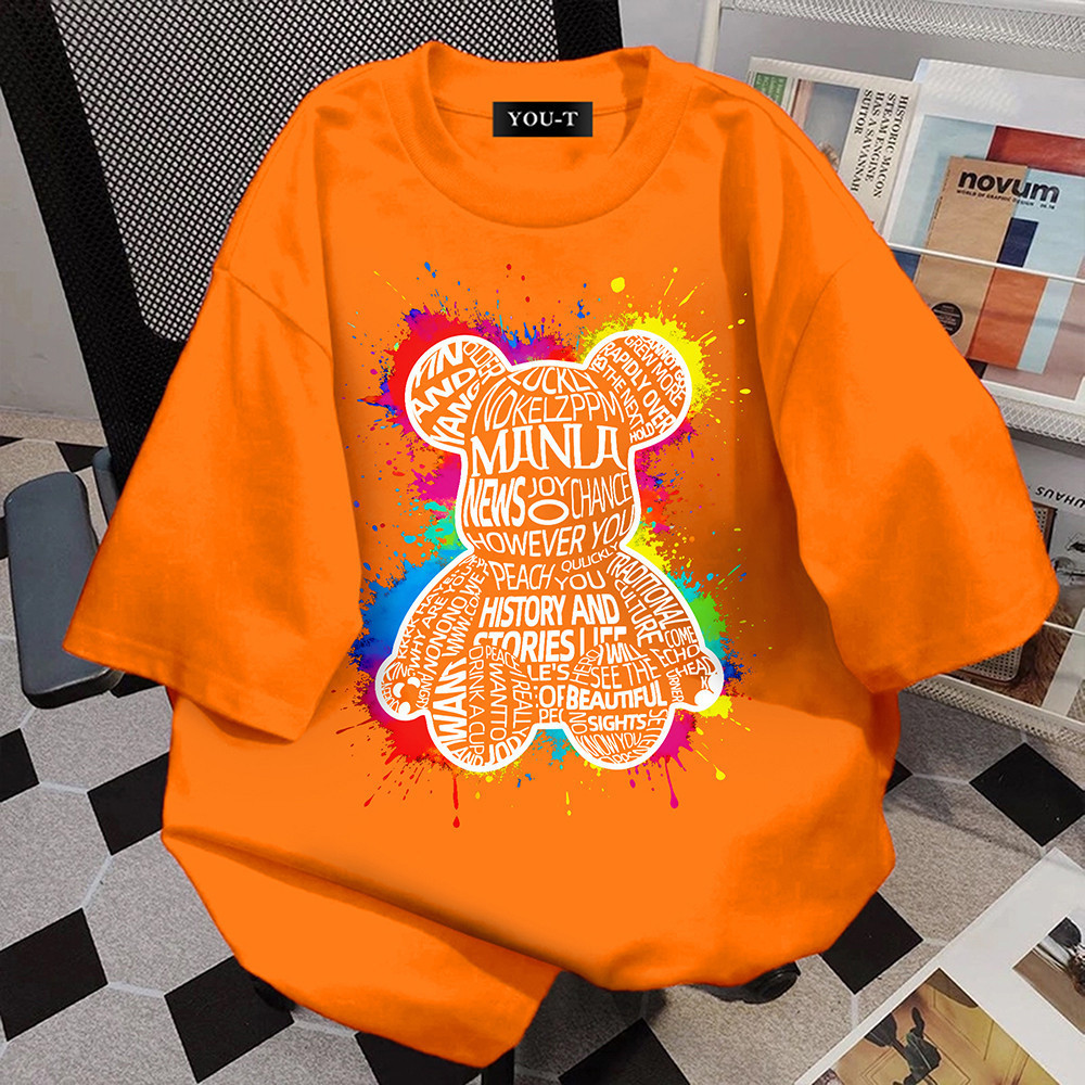TeeTwoOneเสื้อ oversize แขนสั้น สีสดใสผ้าCotton100% 'Red bear' ใส่สบาย ไม่ต้องรีด unisex เสื้อน่ารัก【COD】