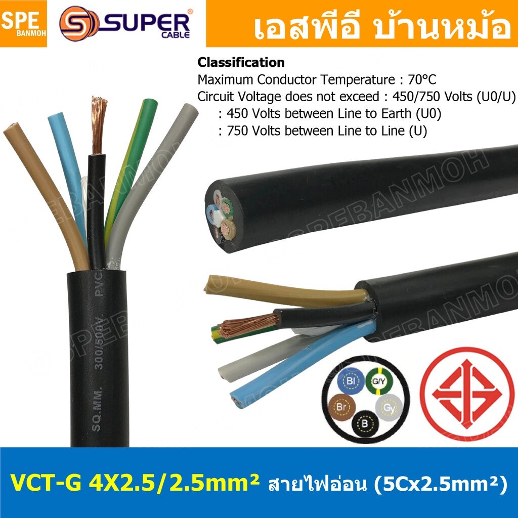 [ 1 เมตร ] VCT-G 4X2.5/2.5 สายคอนโทรลและสายอ่อน 4 คอร์ + กราวด์ x 2.5 sq.mm VCT 4C+GRD VCT 5คอร์ VCT