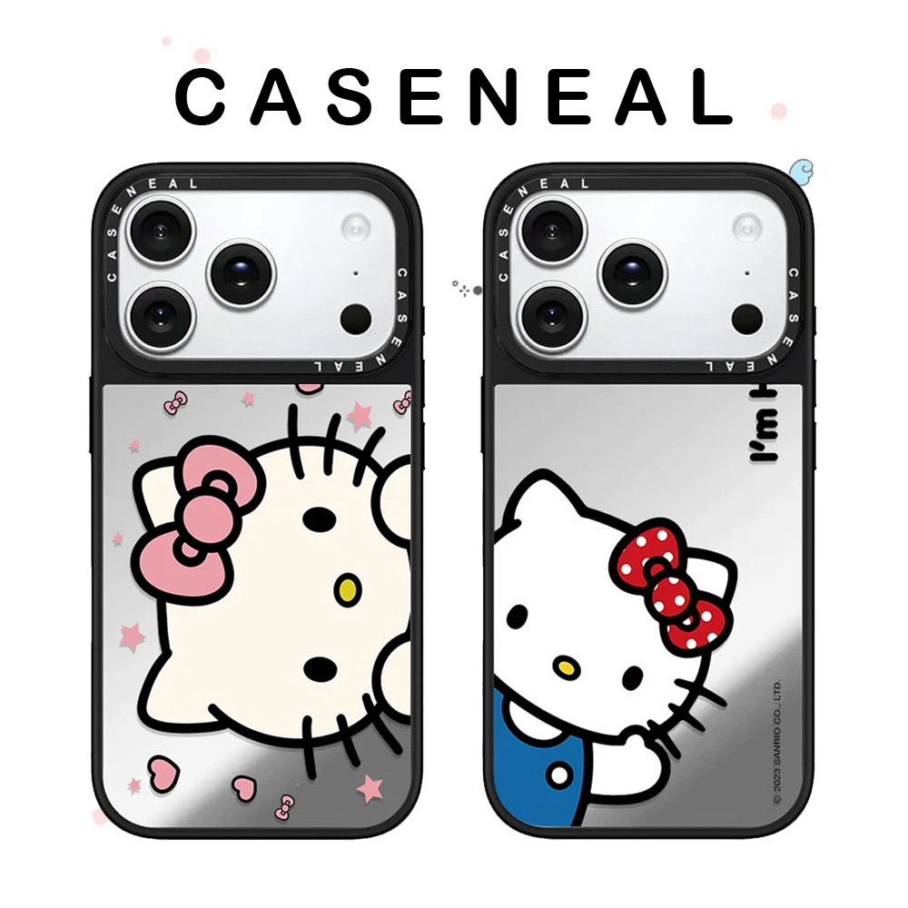 CASENEAL น่ารัก Kitty คุณภาพสูงกระจกเคสโทรศัพท์เหมาะสําหรับ iPhone 17ProMax 17pro 17 air 16promax 16 15promax 15 14promax 13 13promax แฟชั่น Anti Drop Hard Case