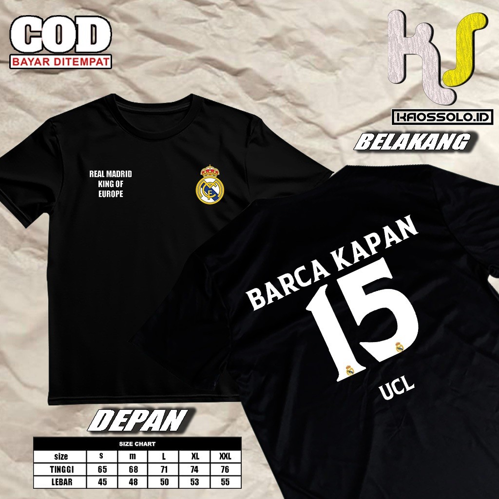 KAOSSOLO.ID - เสื้อยืด BARCA KAPAN 15 - เสื้อยืด UCL HALA MADRID สําหรับผู้ชายและผู้หญิง