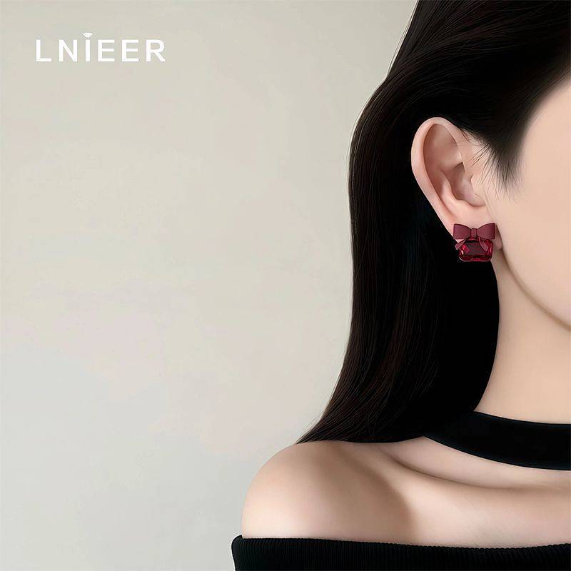Red Bow Imitation Crystal Stud Earrings Design New Special-Interest Earrings sUBu