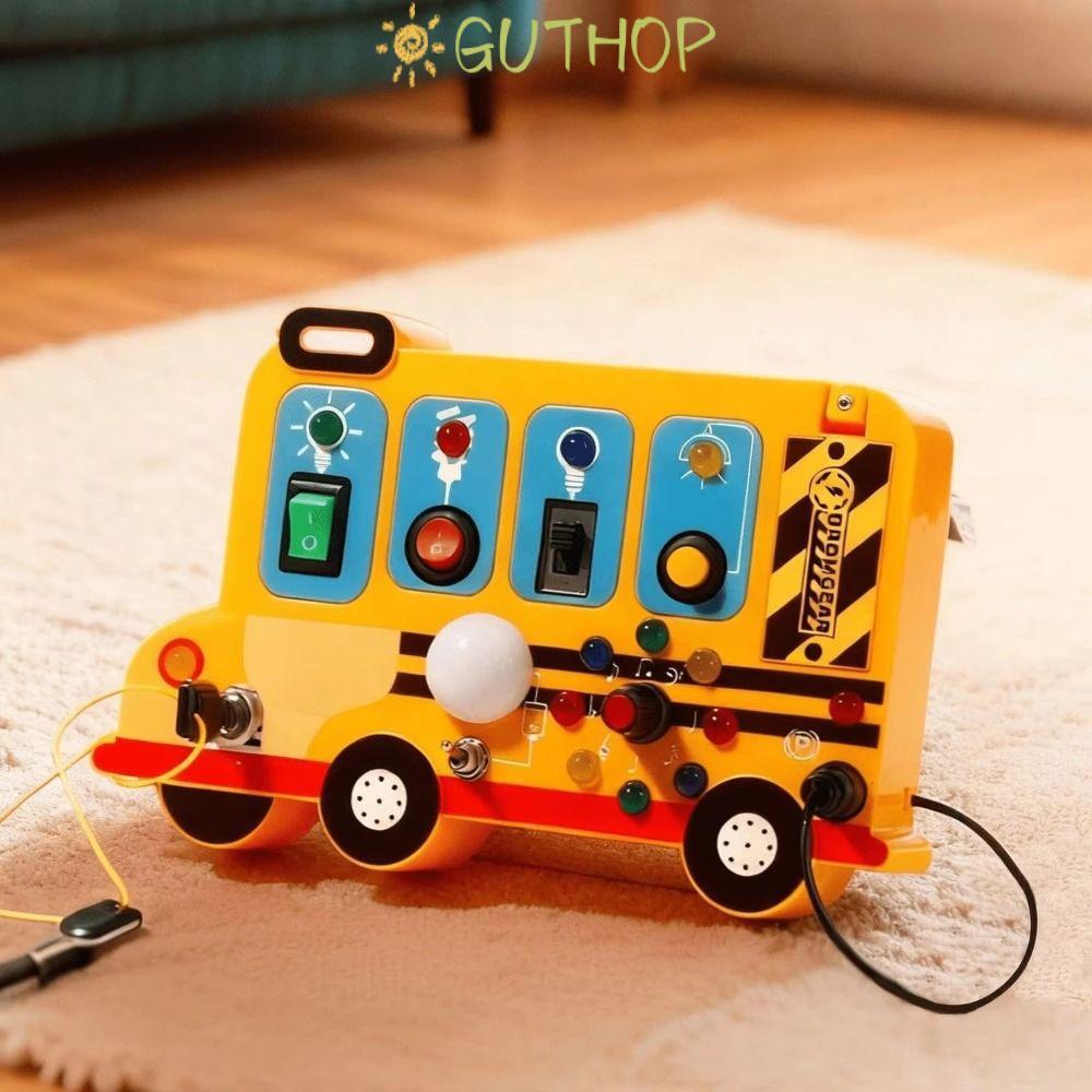 GUTHOP LED รถสวิทช์ของเล่น,พร้อมสวิตช์ไฟเครื่องยนต์ที่สมจริงเสียง Interactive School Bus การเรียนรู้