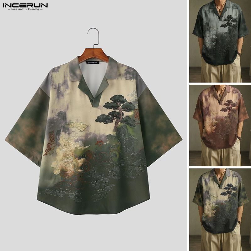 เสื้อโปโลผู้ชายสไตล์ญี่ปุ่นและเกาหลี พิมพ์ภูมิทัศน์ ราคา ถูกที่สุด ดีลบีเคเค แกลเลอรีภาพที่ 3