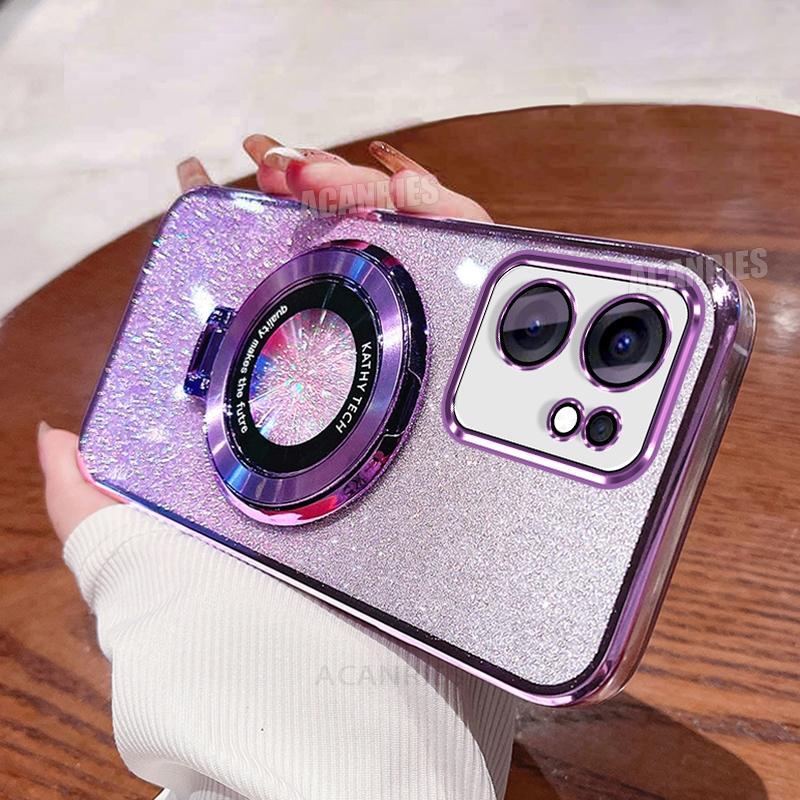 Reno13f หรูหราแวววาวชุบผู้ถือซิลิโคนเคสโทรศัพท์เหมาะสําหรับOppo Reno13 F F Fs 5g Reno 13 13Fกันกระแท