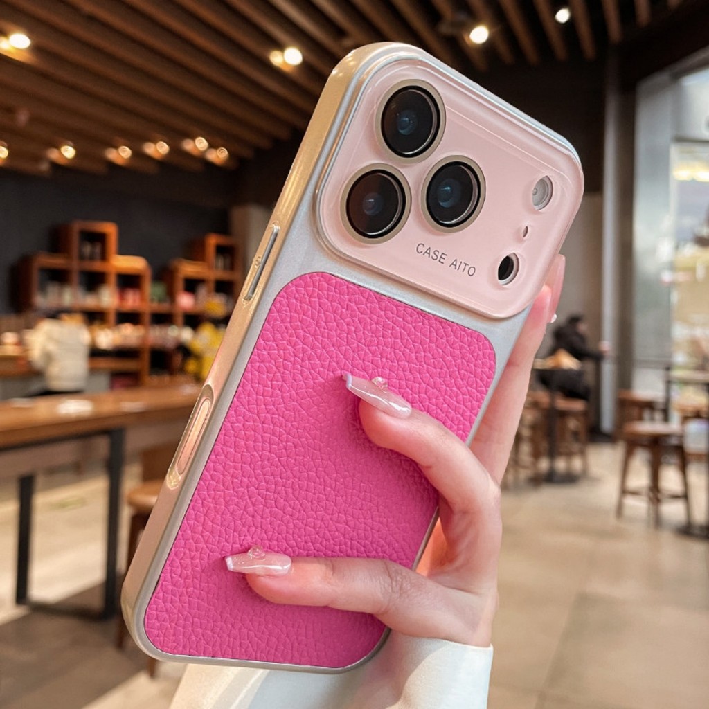 พรีเมี่ยมหน้าต่างขนาดใหญ่เลนส์ป้องกันลิ้นจี่เนื้อเคสโทรศัพท์สําหรับ ไอโฟน 17 15 16 14 13 มือโปร สูงสุด กันกระแทกปกหลัง