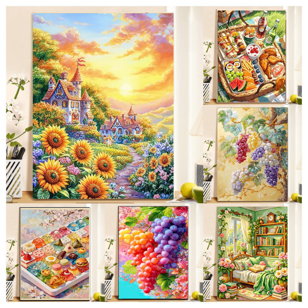 DIY ด้ายฝ้าย 11CT พิมพ์ Precision CROSS Stitch ดอกไม้, องุ่น, ยังชีวิตภูมิทัศน์ห้องนั่งเล่นห้องนอนชุดปักครอสติสเย็บปักถักร้อย