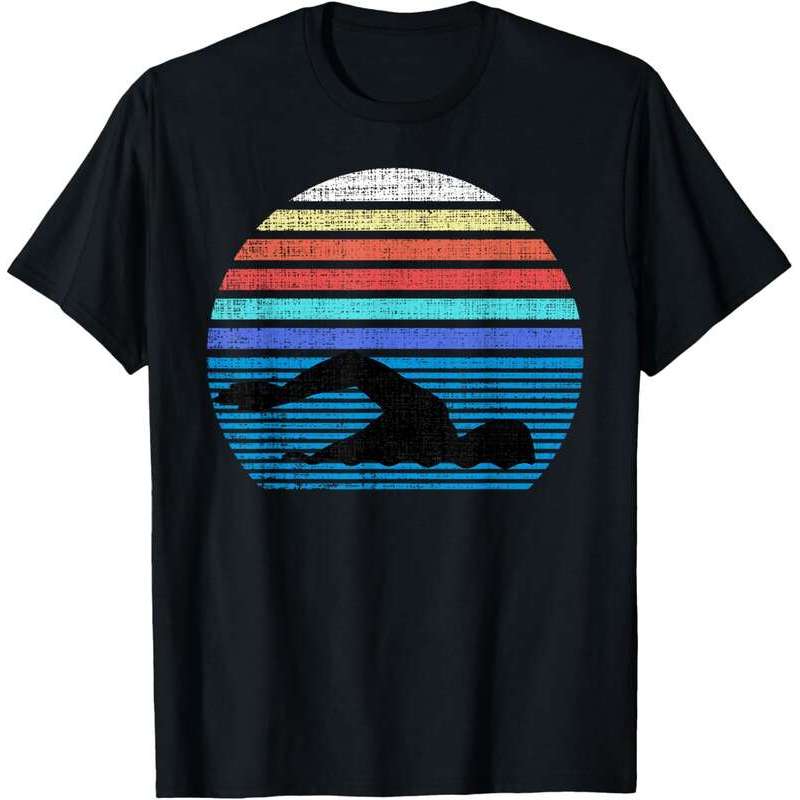 แฟชั่นVintage Retro Swim Swimmer Swimming 80s T-Shirt Tee Gifts T-Shirt Men T Shirt