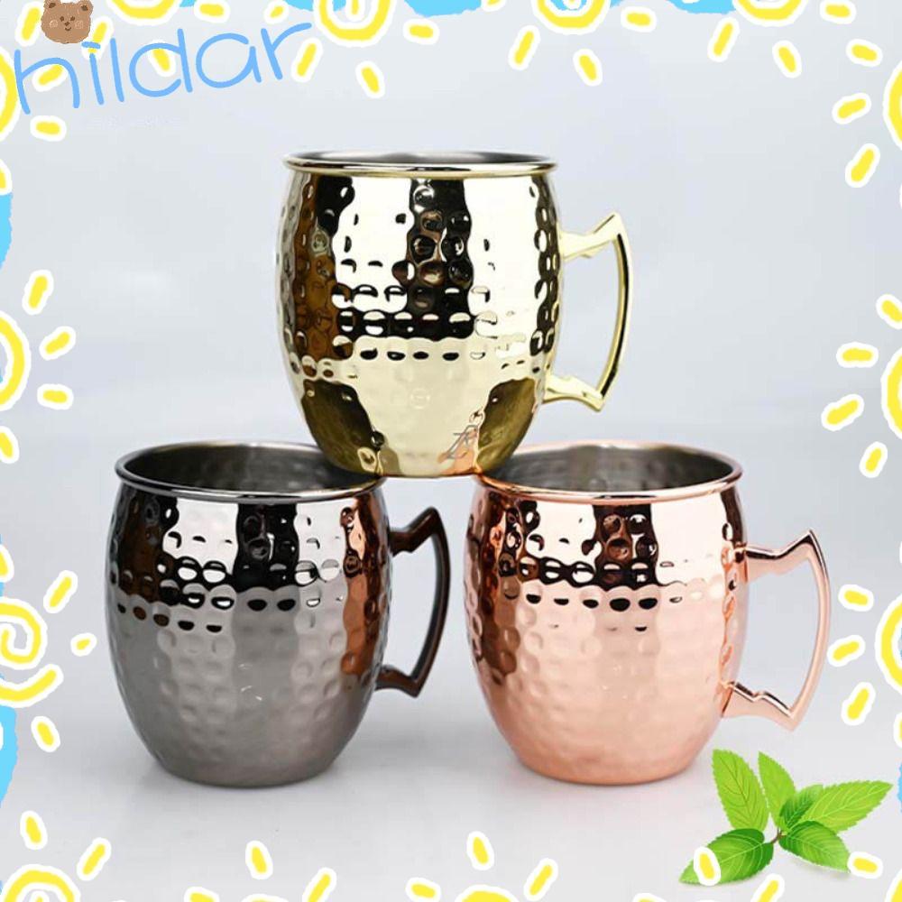 HLAR ถ้วยทองแดงบริสุทธิ์, Moscow Mule Handcrafted ถ้วยแก้ว,พร้อมที่จับโลดที่แข็งแกร่งเรียบ 500ml หนา