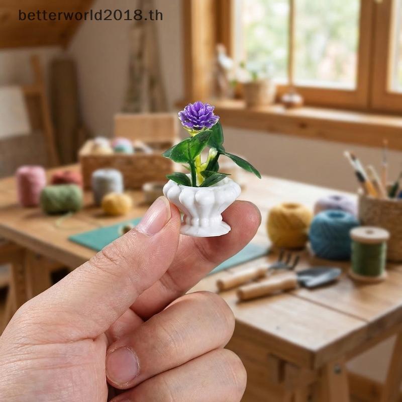 [bet] 4 ชิ้น Miniature รุ่นสมจริงกระถางต้นไม้สําหรับตกแต่งตุ๊กตา Micro ภูมิทัศน์ Props สําหรับ Mini 
