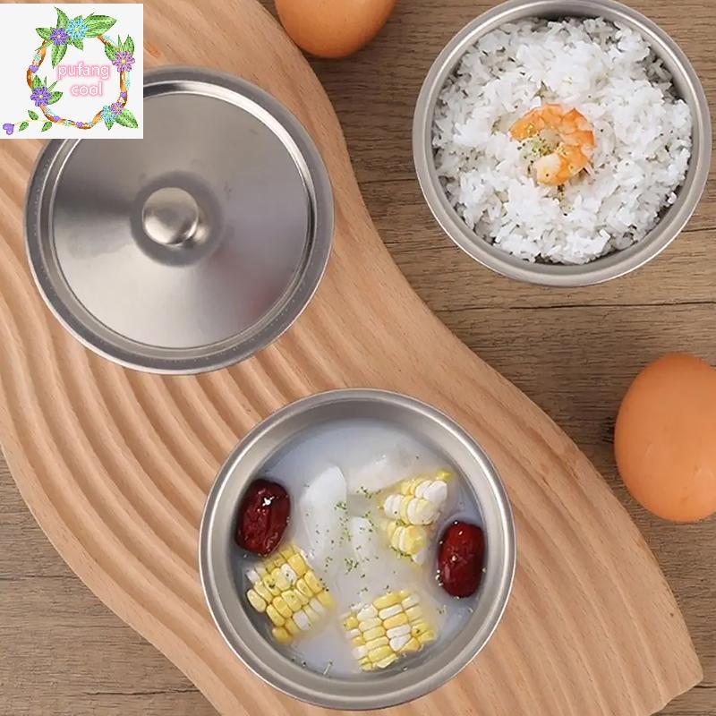 PUCOOL 304 สแตนเลสชามไข่นึ่งพร้อมฝาปิดบนโต๊ะอาหารในครัวสลัดผลไม้ขนมหวานชามซุปภาชนะบรรจุอาหารข้าวก๋วยเตี๋ยวชาม TH ราคา ถูกที่สุด ดีลบีเคเค แกลเลอรีภาพที่ 2