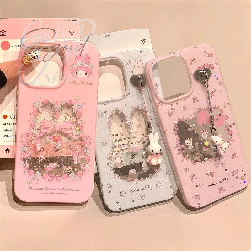การ์ตูนน่ารักกระต่ายน้อยสีสันดอกไม้ เคส IPhone 11 17 14 15 12 13 Pro Max 8 7 8Plus X 7Plus XR 15 14 Plus XS Max SE2020
