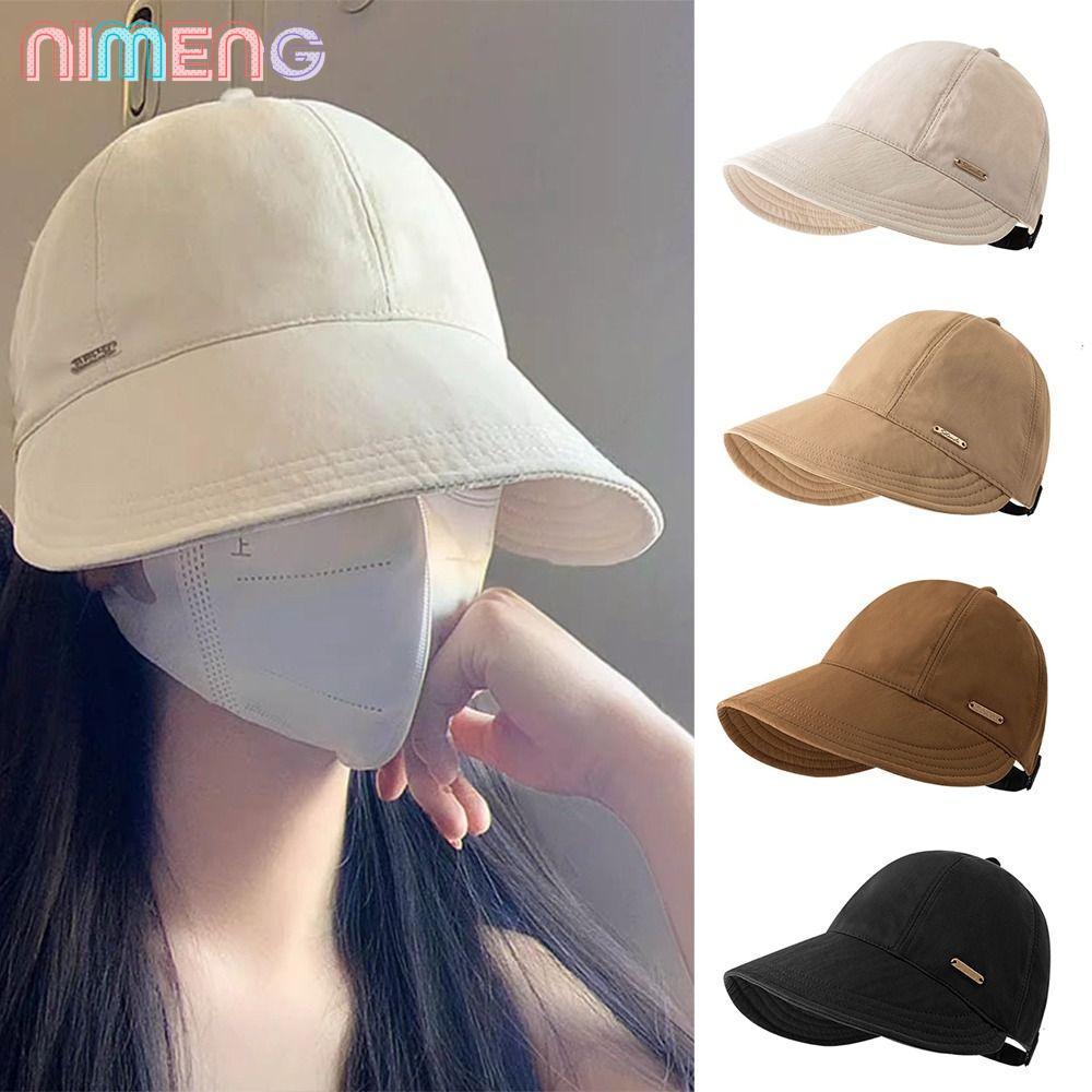 NIMENG หมวกชาวประมง, หมวกกันแดดปีกกว้างแบบมีเชือกรูด, ปรับพับได้หางม้าแห้งเร็ว Visors ผู้ชายผู้หญิง
