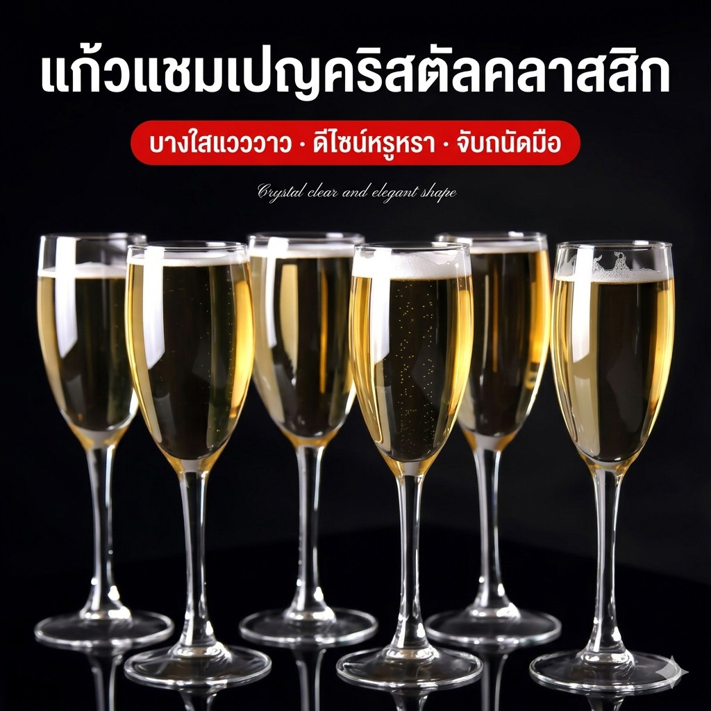 แก้วแชมเปญ แก้วไวน์ทรงสวย ดีไซน์โรแมนติก แก้วคริสตัล แก้วสปาร์คกลิ้งไวน์ แก้วค็อกเทล สำหรับดินเนอร์ ปาร์ตี้ สต็อกไทย